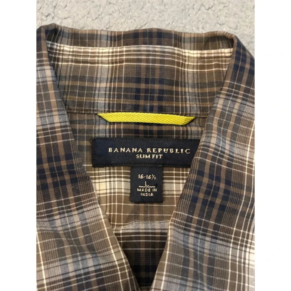 Banana Republic Mens L Brown Plaid Slim Fit Long Sleeve Button Up Shirt